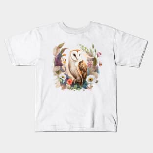 Barn Owl Floral Kids T-Shirt